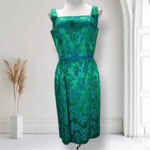Vintage 60s Lilli Diamond Brocade Dress Topper Jacket Set Emerald Cocktail 8